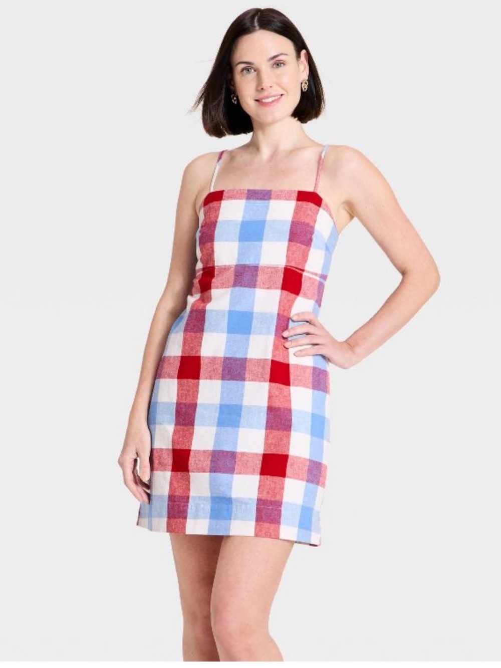 Target Red, Light Blue and White Plaid linen Mini Dress